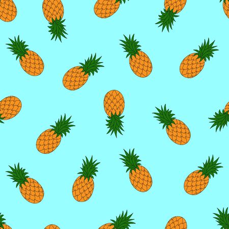 Seamless pattern with pineapples on a blue background. Vector illustration.のイラスト素材