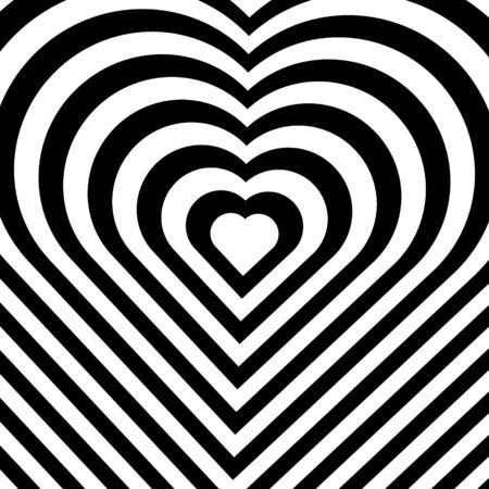 Abstract optical illusion background with a heart. Black and white. Vector.のイラスト素材