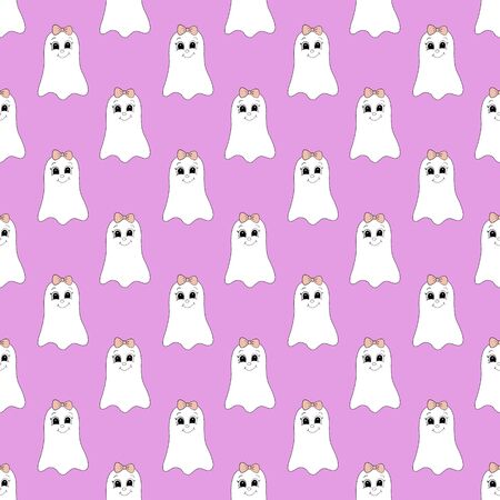 Seamless pattern with cartoon cute ghost. Vector illustration.のイラスト素材