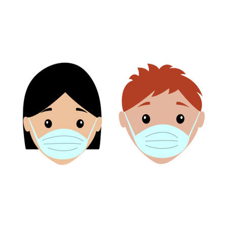 Children in medical masks. Coronavirus. Vector illustration in flat style.のイラスト素材