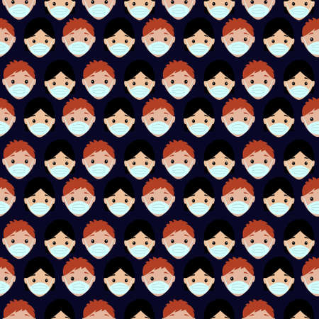 Children in medical masks. Coronavirus background. Vector illustration in flat style. Seamless pattern.のイラスト素材