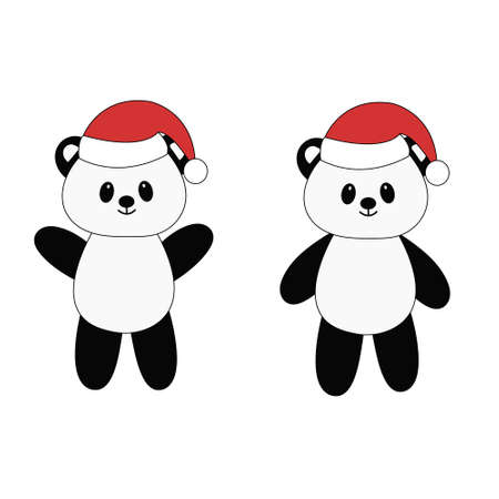 Cartoon cute panda in Santa hat. Vector illustration. Christmas card.のイラスト素材