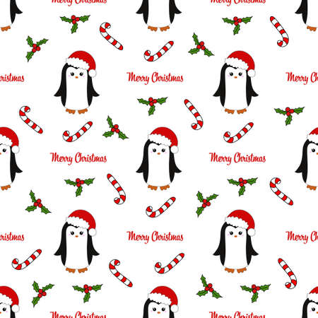 Seamless pattern with cute cartoon penguin. Vector illustration.のイラスト素材