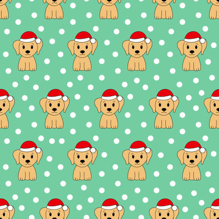 Seamless pattern with cute cartoon Labrador. Christmas pattern. Vector illustration.のイラスト素材