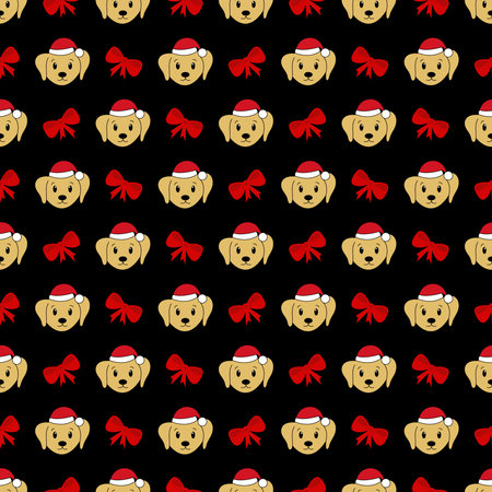 Seamless pattern with cute cartoon Labrador. Christmas pattern. Vector illustration.のイラスト素材