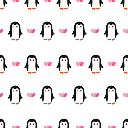 Seamless pattern with cute cartoon penguin. Vector illustration.のイラスト素材