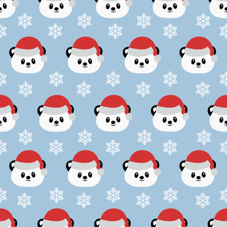 Seamless pattern with cute cartoon panda. Vector illustration. Christmas background.のイラスト素材