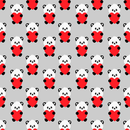 Seamless pattern with cute cartoon panda. Vector illustration.のイラスト素材