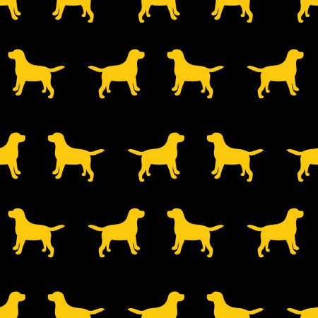 Yellow silhouette of a dog on a black background. Vector illustration. Seamless pattern.のイラスト素材