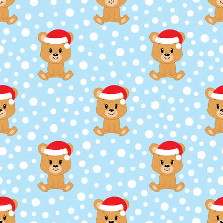 Cute cartoon bear. Vector illustration. Seamless pattern. Christmas.のイラスト素材