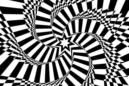 Abstract optical illusion background with a star. Black and white. Vector.のイラスト素材