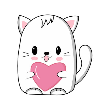 Cute kawaii cat with heart. vector illustration.のイラスト素材