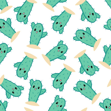Cute kawaii cactus. vector illustration. Seamless pattern.