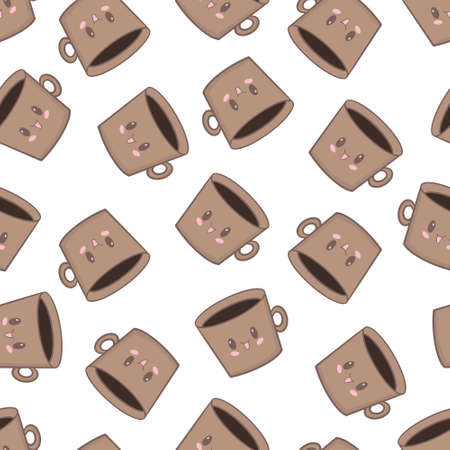 Cute kawaii coffee. vector illustration. Seamless pattern.のイラスト素材