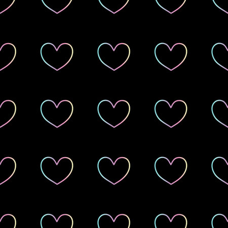 Gradient heart pattern on black background. Vector.のイラスト素材