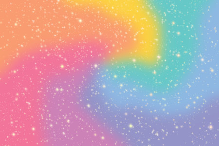 Abstract fantasy rainbow unicorn background. Holographic background with magic sparkles, stars.の写真素材