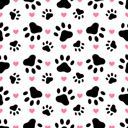 Paw print dog cat, seamless pattern vector illustration.のイラスト素材