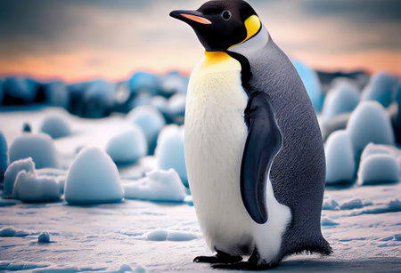 Penguin at the North Pole. Generative AI.の素材