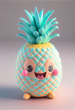 Cute cartoon kawaii pineapple, 3d cartoon character. Generative AI.の素材