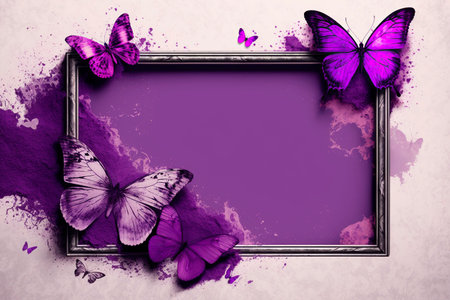 Beautiful frame with butterflies. Generative AI.の素材