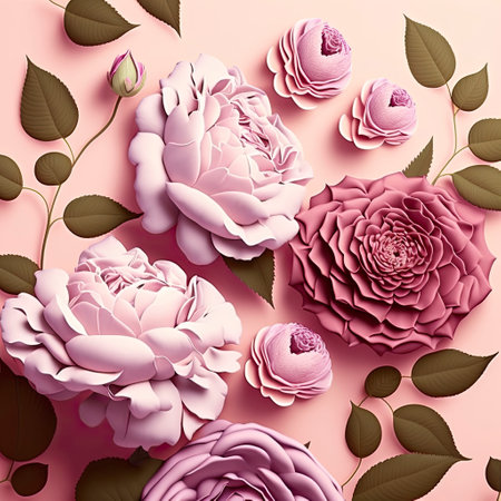 3d background with pink roses. Generative AI.の素材