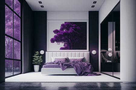Cute interior of a bedroom with modern furniture. Generative AI.の写真素材