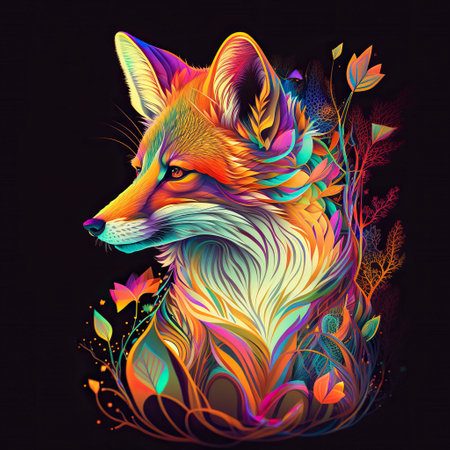 Fox portrait in rainbow colors. Generative AI.の素材