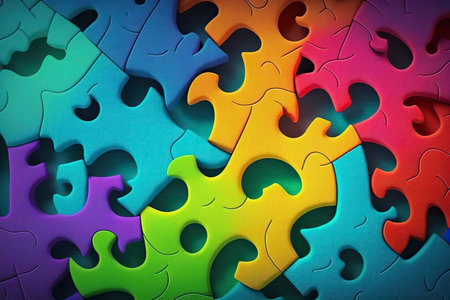 Background from multi-colored puzzles. Generative AI.の素材