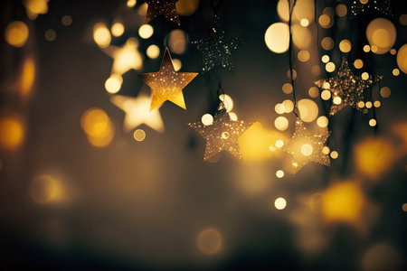 Festive bokeh stars background. Generative AI.の素材
