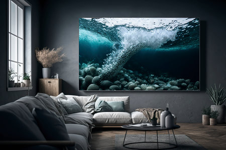 Nice living room interior with modern furniture. Generative AI.の素材