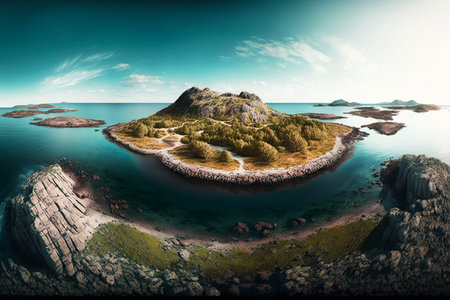 Panoramic view islands. Generative AI.の素材