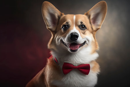 Corgi in a bow tie. Generative AI.の素材