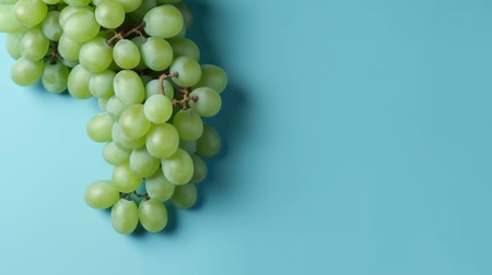 Banner with green grapes. Copy space, top view, summer background. Generative AI.の素材
