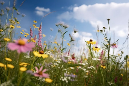 background with wild flowers. Generative AI.の素材