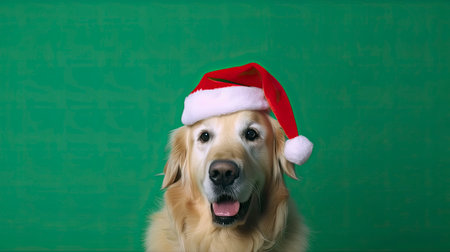 Golden retriever in santa hat. Generative AI.の素材