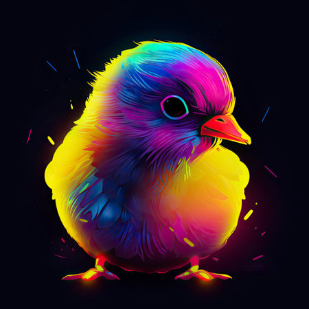 Chick in neon colors. Generative AI.の素材