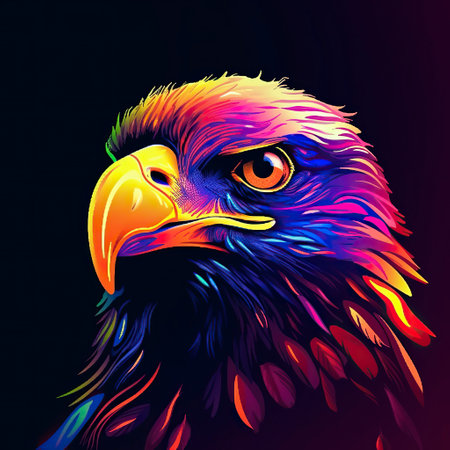 Eagle in neon colors. Generative AI.の素材