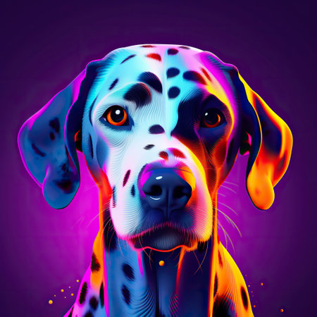 Dalmatian in neon colors. Generative AI.の素材