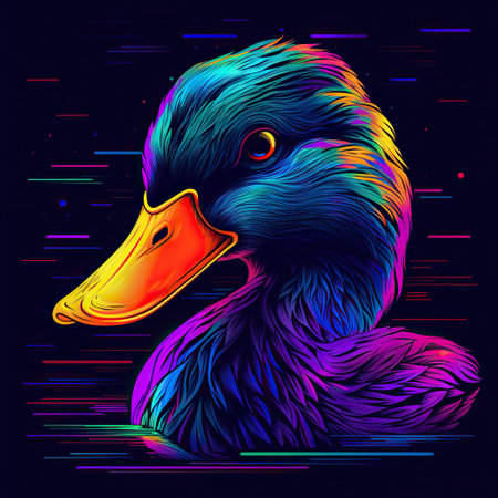 Duck in neon colors. Generative AI.の素材