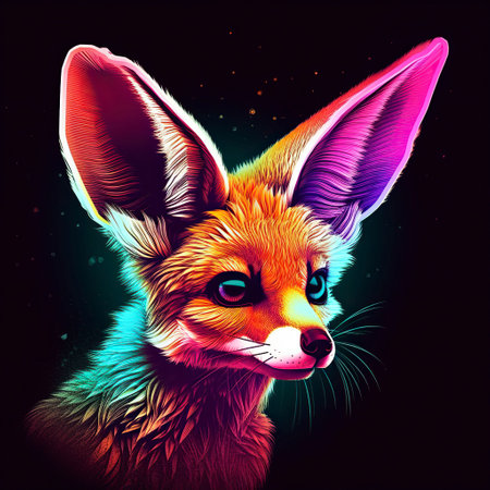 Fennec in neon colors. Generative AI.の素材