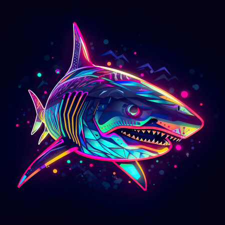 Shark neon colors. Generative AI.の素材