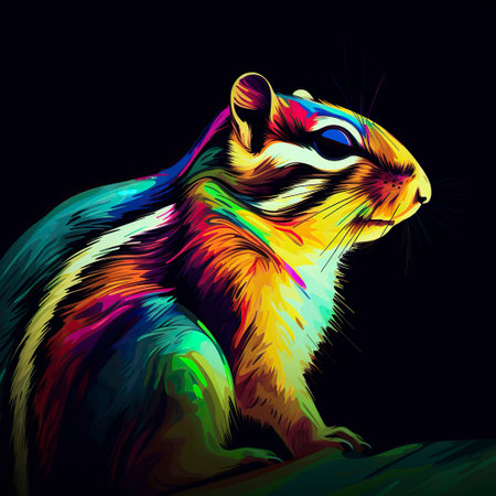 Chipmunk in neon colors. Generative AI.の素材