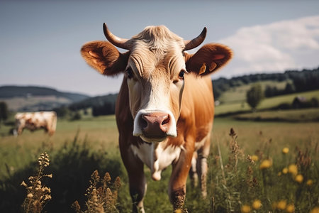 cow close up. Generative AI.の素材