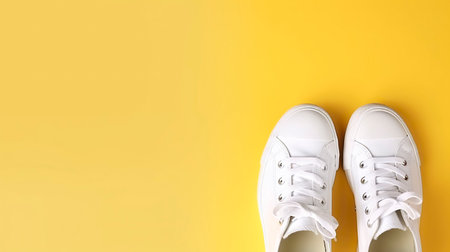 Banner with white sneakers. Copy space, background. Generative AI.の素材