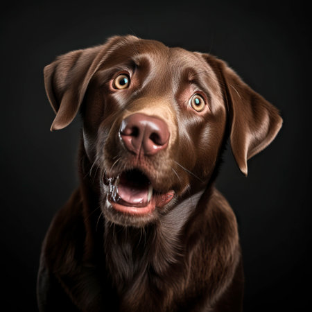 Brown labrador retriever surprised. Generative AI.の素材