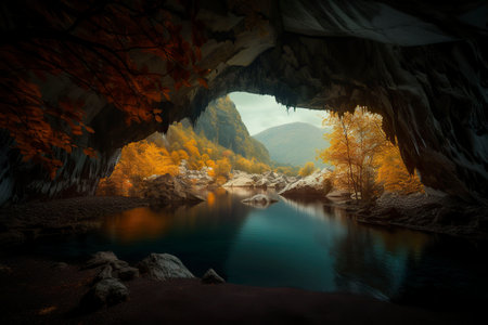 cave landscape. Generative AI.の素材