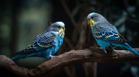 Pair of budgerigars. Generative AI.の素材