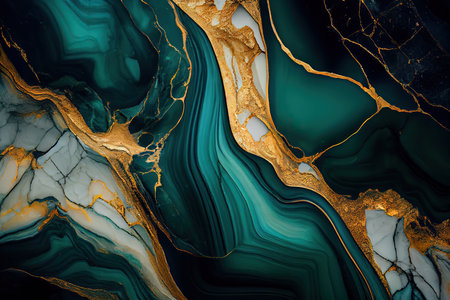 Marble texture green and golden color . Generative AI.の素材