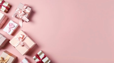 Gift boxes background. Festive background. Generative AI.の素材