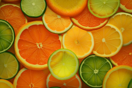 Background from slices of lime, orange, lemon. Generative AI.の素材